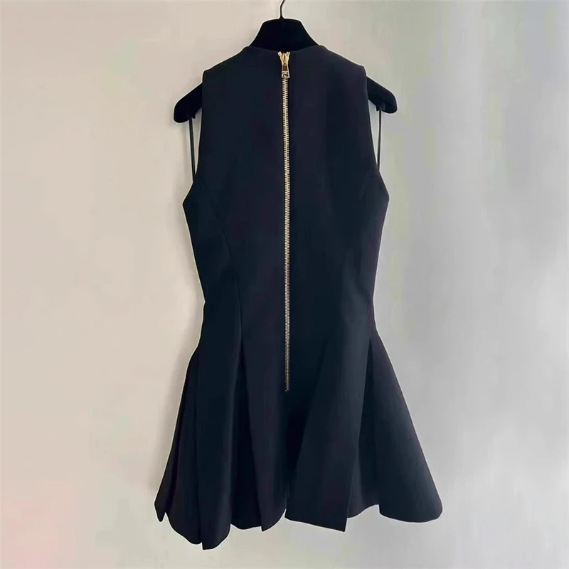 y2k summer women's V-neck metal double-breasted sleeveless A-line mini dress fashion retro casual girls dress women evening dress