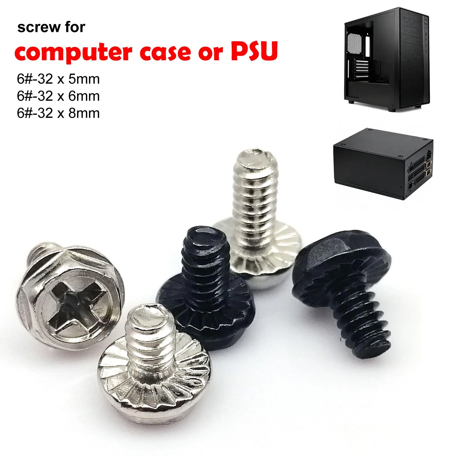 100pc 6#-32x5/6/8mm PC Case Power Supply PSU Hard Drive HDD Motherboard Video Card Phillips Head Mount Fix Screw Bolt Computer