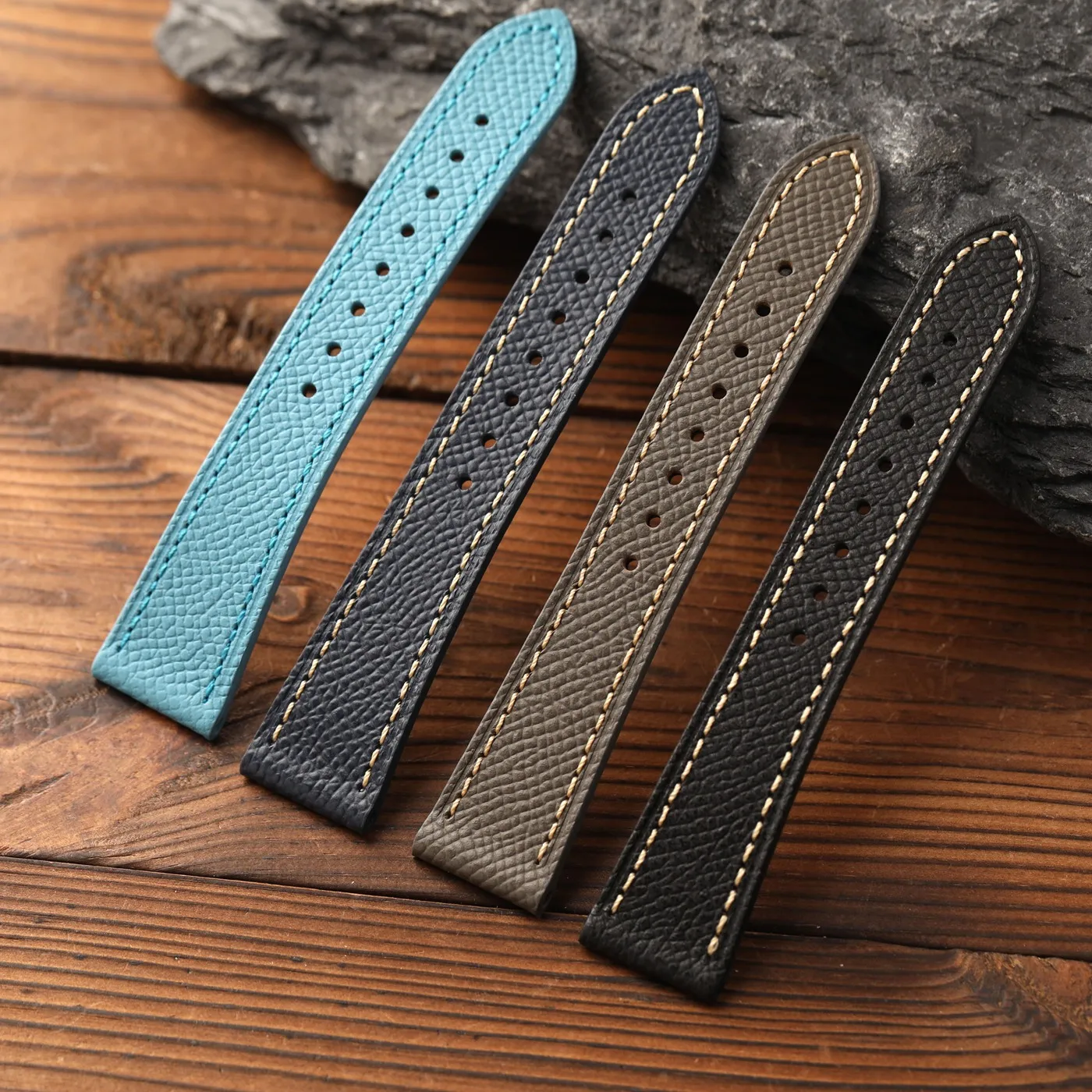 Elegant Black and Gray Handcrafted Leather Watch Strap – Premium Top-Grain French Cowhide