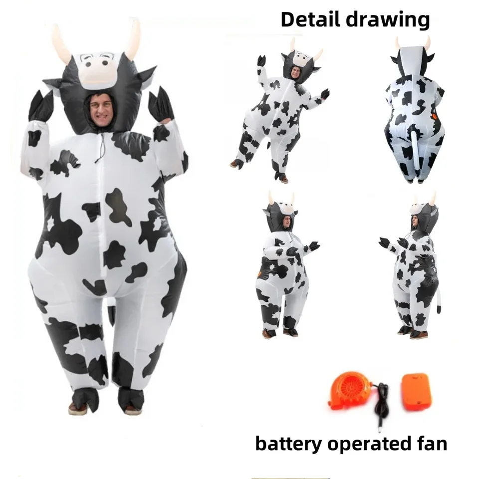 Costume Gonfiabile Da Mucca Per Adulti – Divertente Animale Da Fattoria Per Halloween, Carnevale E Cosplay – Taglia Unica 160-190 Cm