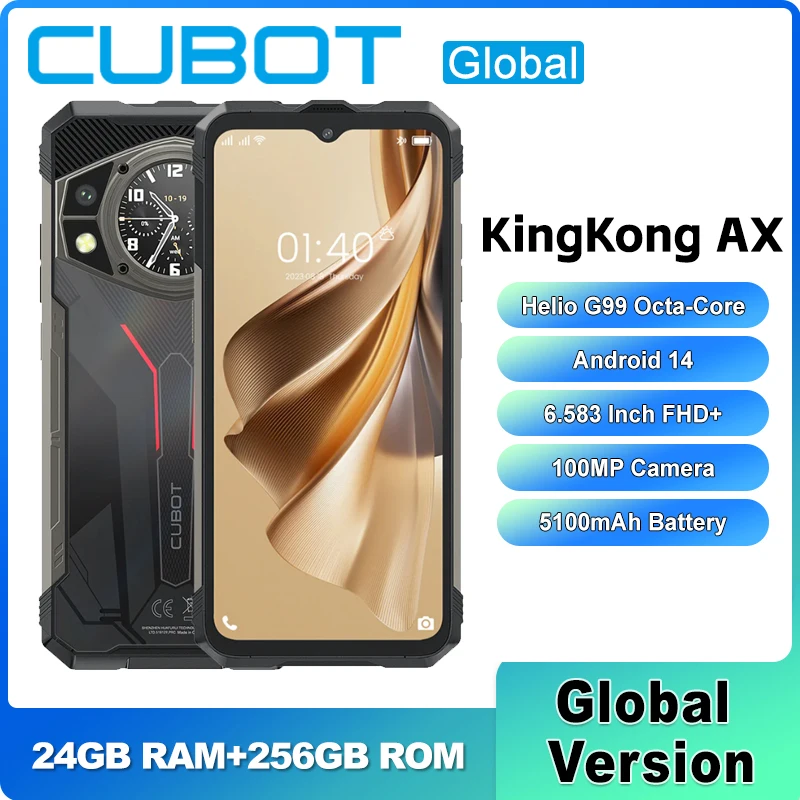 

Cubot KINGKONG AX Rugged Smartphone 6.583 Inc Screen Helio G99 24GB RAM+256GB ROM 100MP Camera 120Hz Screen NFC Phone