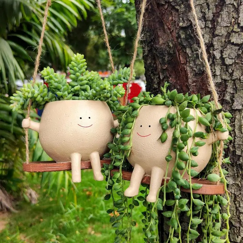 

Swing Face Planter Pot Resin Swing Flower Container Succulent Plants Hanging Planter Cute Wall Planter Hanging Head Planter