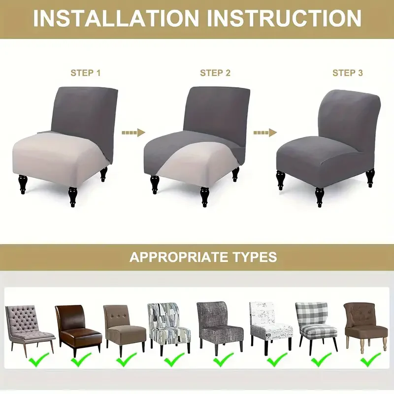 1pc Armless Chair Slipcovers Single Seat Accent Chair Covers Stretch Removable Furniture Protector Covers for Home Hotel Decor 6