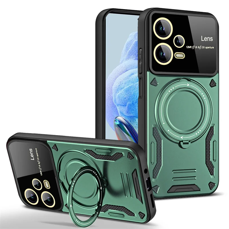 Magsafe Magnetic Wireless Charging Armor Case with Ring Stand and Bumper Protection