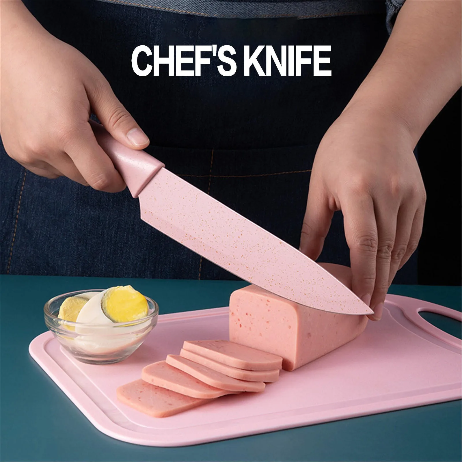 Knife Set, 8 Pcs Pink Kitchen Knife Set, Non Stick Coating Stainless Steel Knife  Set With Block, Thick And Sharp Anti-Rust Chef Knife Block Set, Knife Set  For Kitchen With Sharpener And