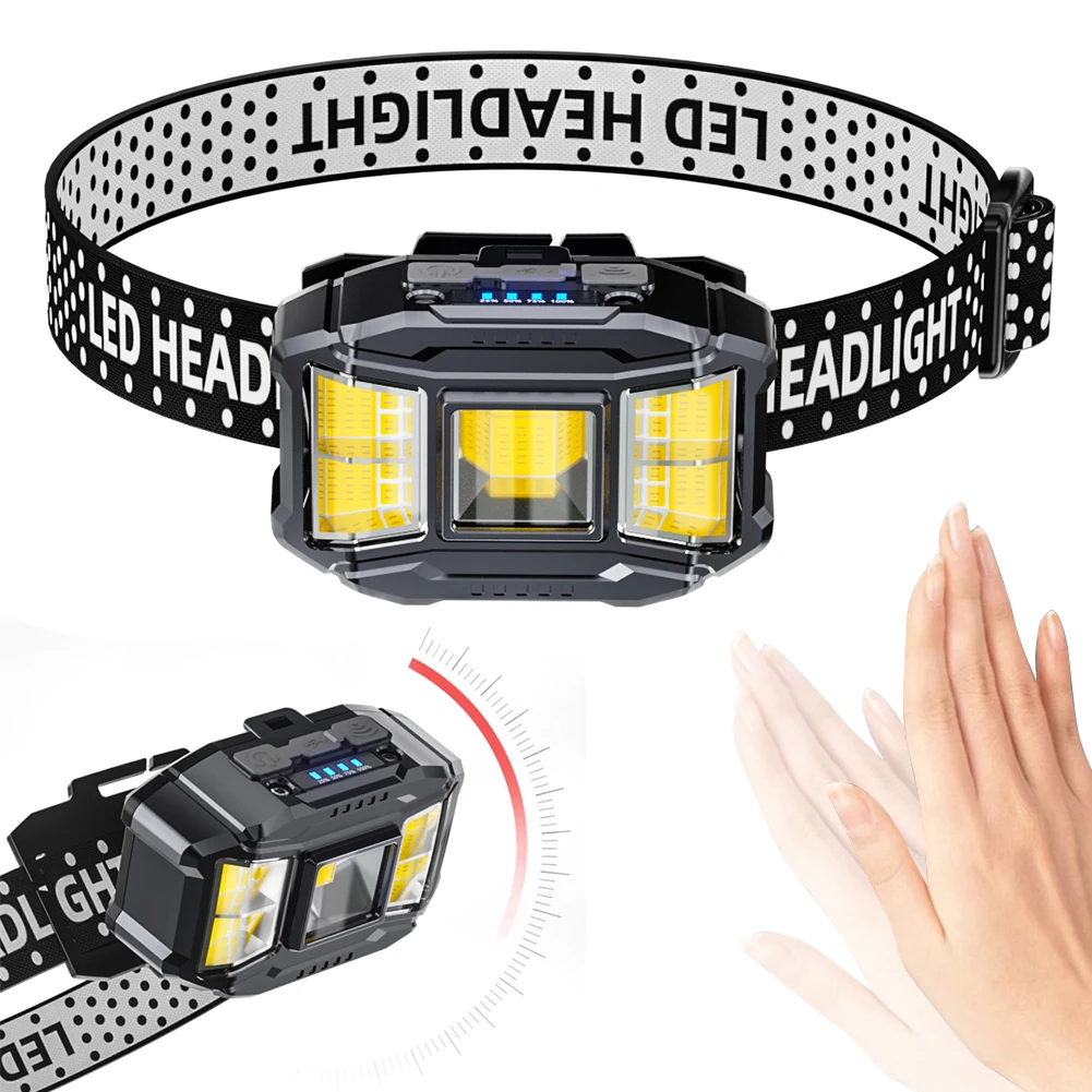 COB LED 야외 헤드 램프 모션 센서 헤드 장착형 손전등 USB 충전 야외 야간 낚시를위한 강력한 헤드 라이트 토치