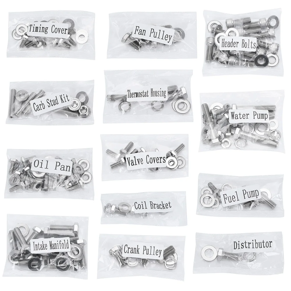 Small Stainless Block For Chevy SBC 265 283 302 305 307 327 350 400 Engine HEX Bolt Kit 211Pcs Nuts & Bolts WX-EMK01