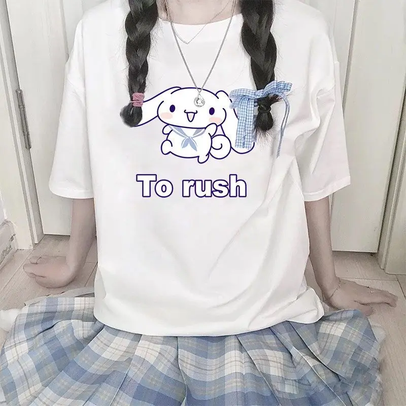 

Cartoon Cute Kawaii Sanrioed Cinnamoroll New Pattern Summer Girls Cotton T Shirt Academy Style Short Sleeve