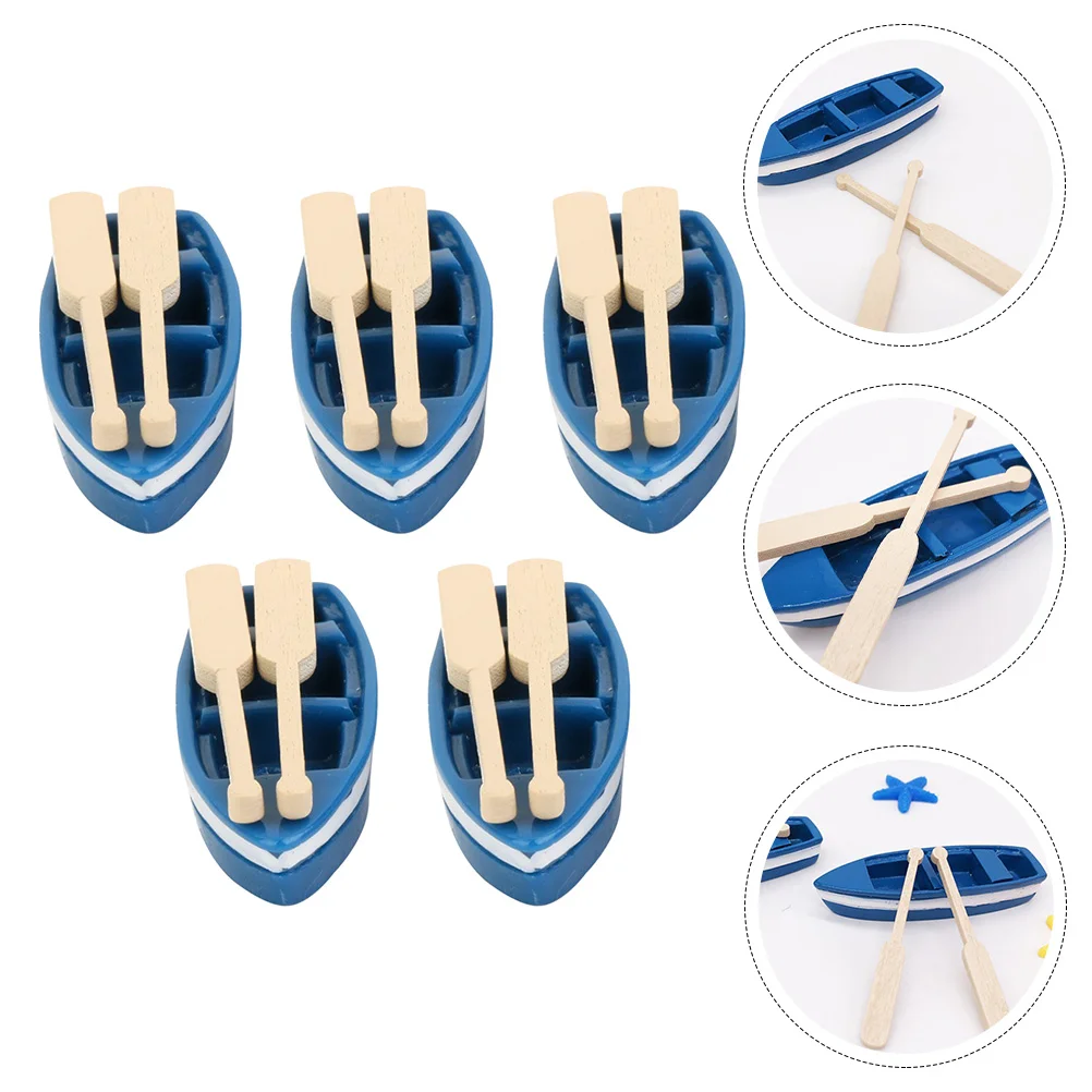 

Vintage Decor Miniature Boat Oars Canoe Model Mini Figurine Ocean Beach Scene Ornament Plant Pot Micro Landscape Decoration