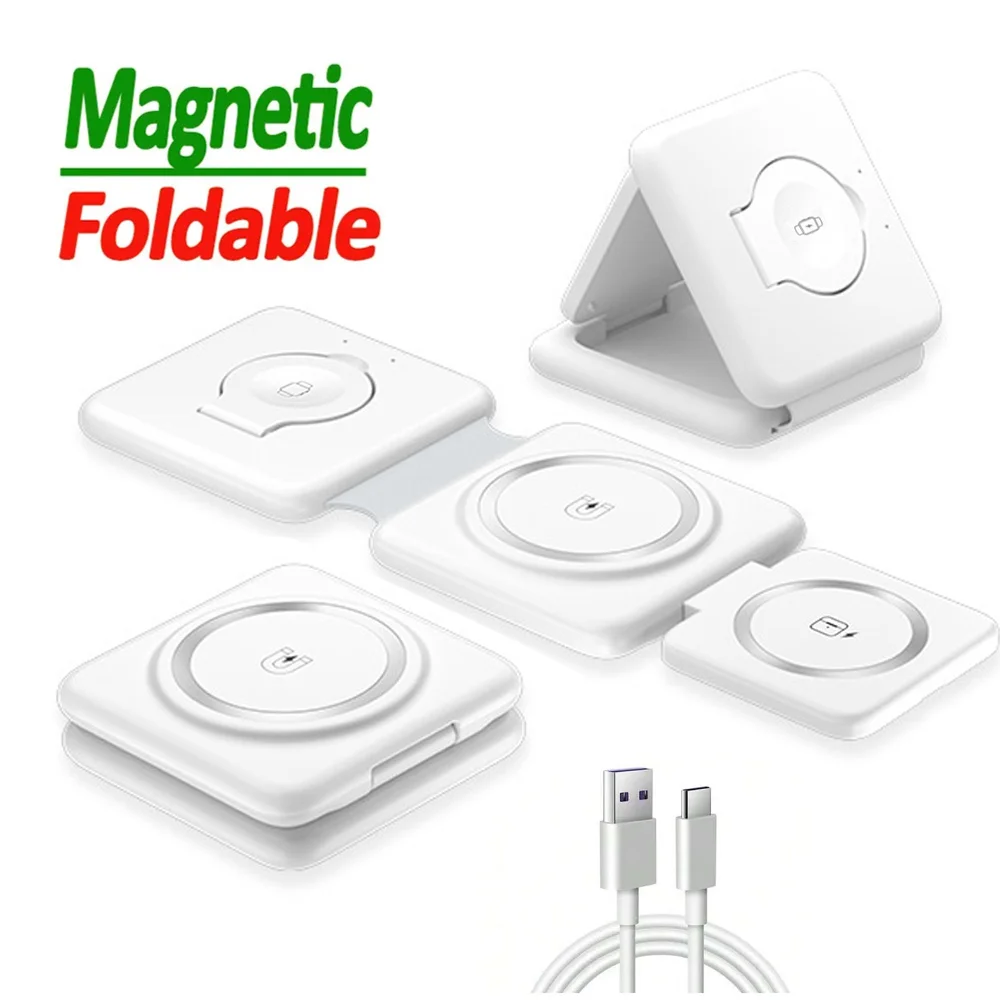 תחנת טעינה אלחוטית 3 ב-1 עבור מטען Apple MagSafe, מטען נייד מגנטי מתקפל עבור iPhone Apple Watch AirPods Pro