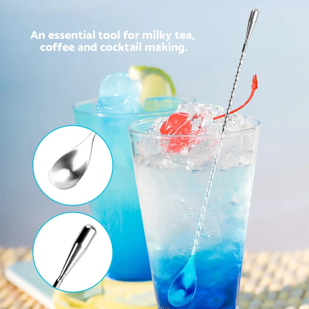 Cocktail Stirrers Stainless Steel Bar Cocktail Twisted Mixing Stirrin Spoon Fork Tip DIY Set Shaker Muddler Stirrer Twisted Mixing Spoon Kitchen