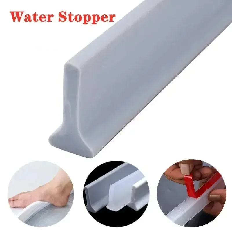 Rubber Silicone Shower Barrier Water Stopper Bathroom Strip 1PC 2m/78.74inch Water Retaining Strip Bendable Bottom Sealing