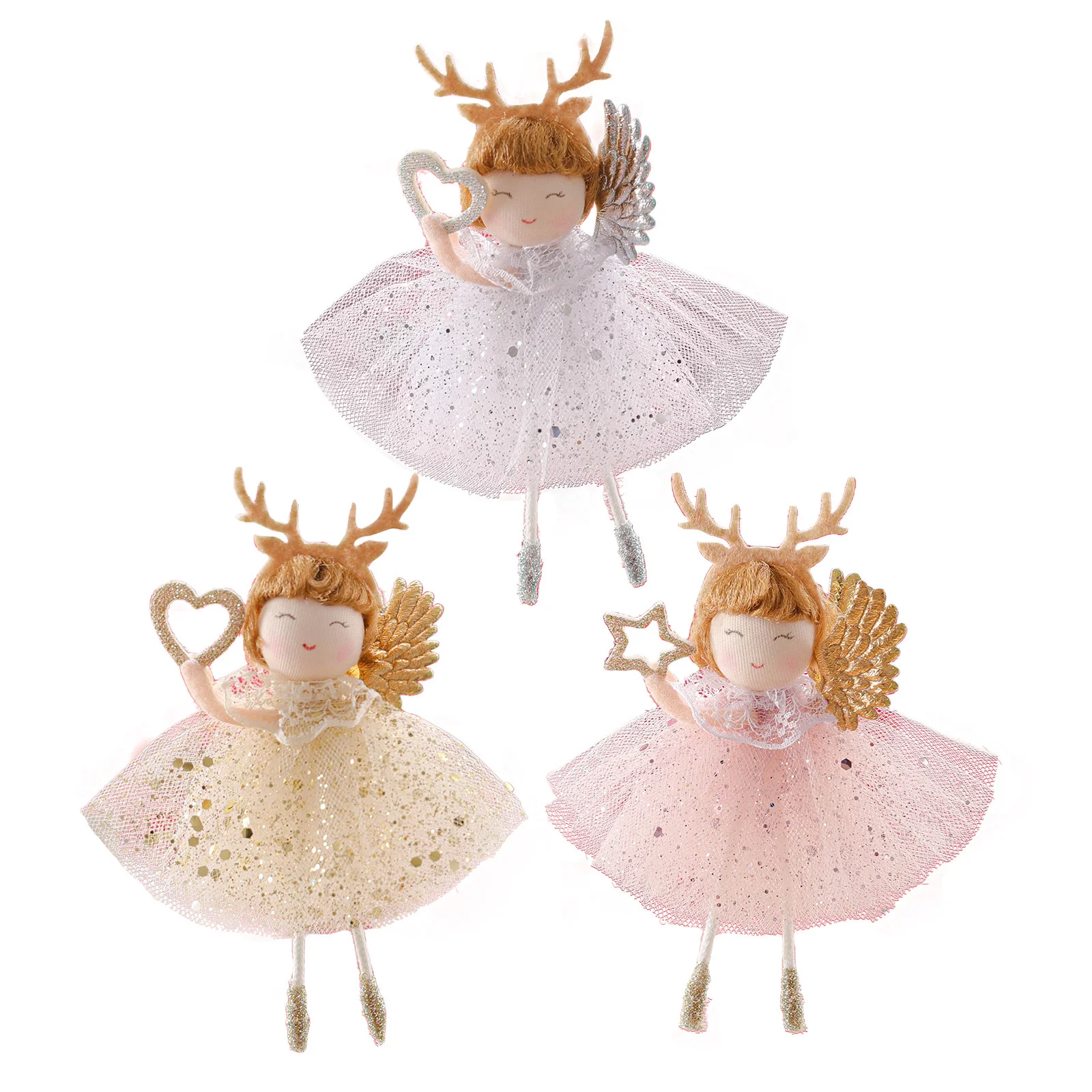 80pcs New Deer Horn Long Legged Angel Girl Doll Pendant Christmas Tree Decoration Small Pendant Accessories