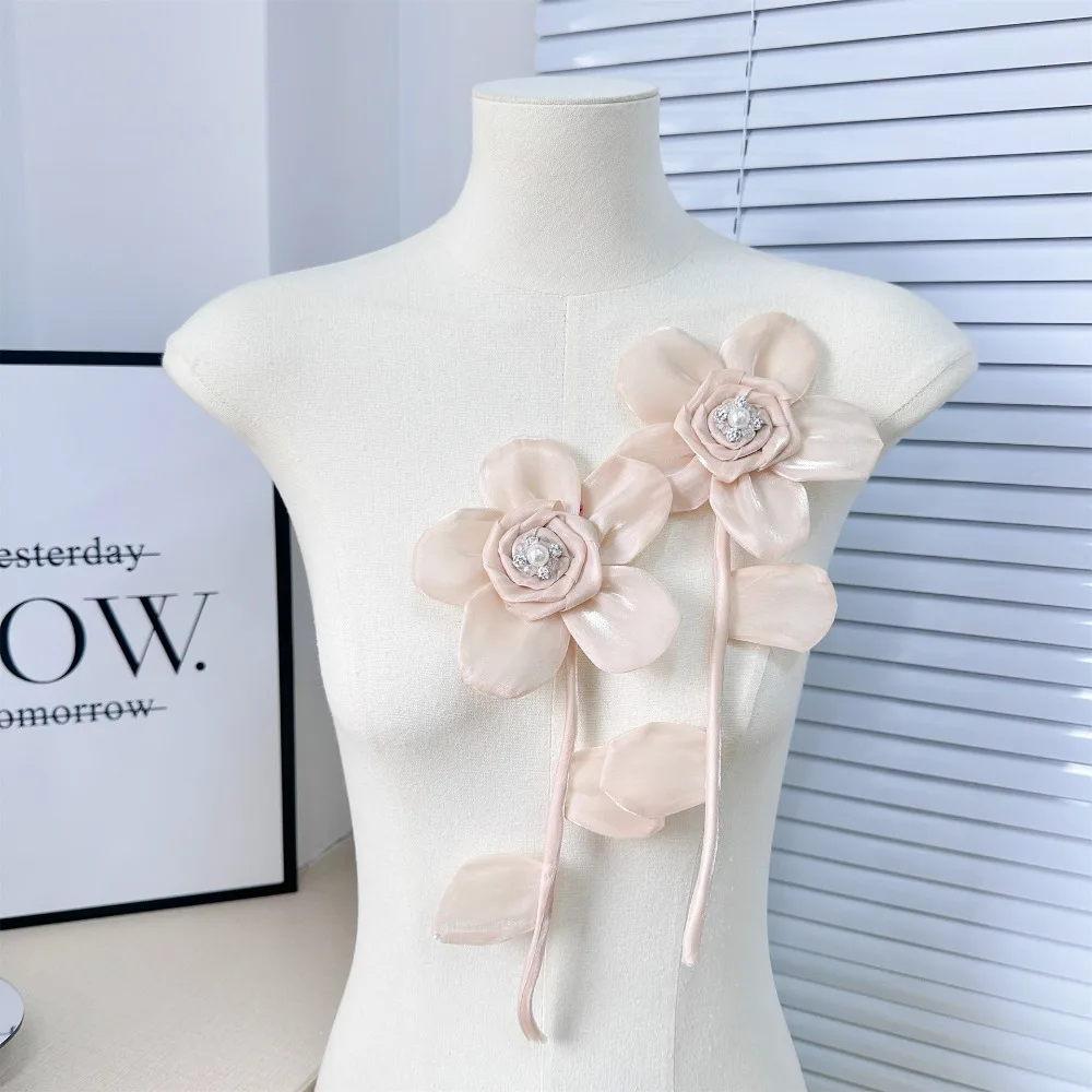 Dingzhu Organza 자수 원단 패치 살구색, DIY 의류 수리 패치 브로치 액세서리, 원피스 DIY 장식, 신제품