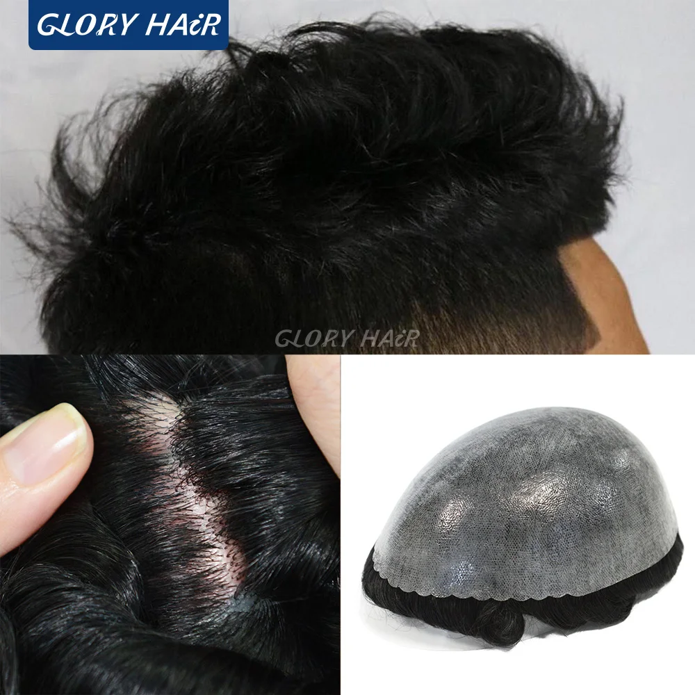 Gloryhair 0.12-0.14mm Injected Toupee for man Natural Realistic Hair Prosthesis Capillary Hair Piece Wig For Hair Loss Man