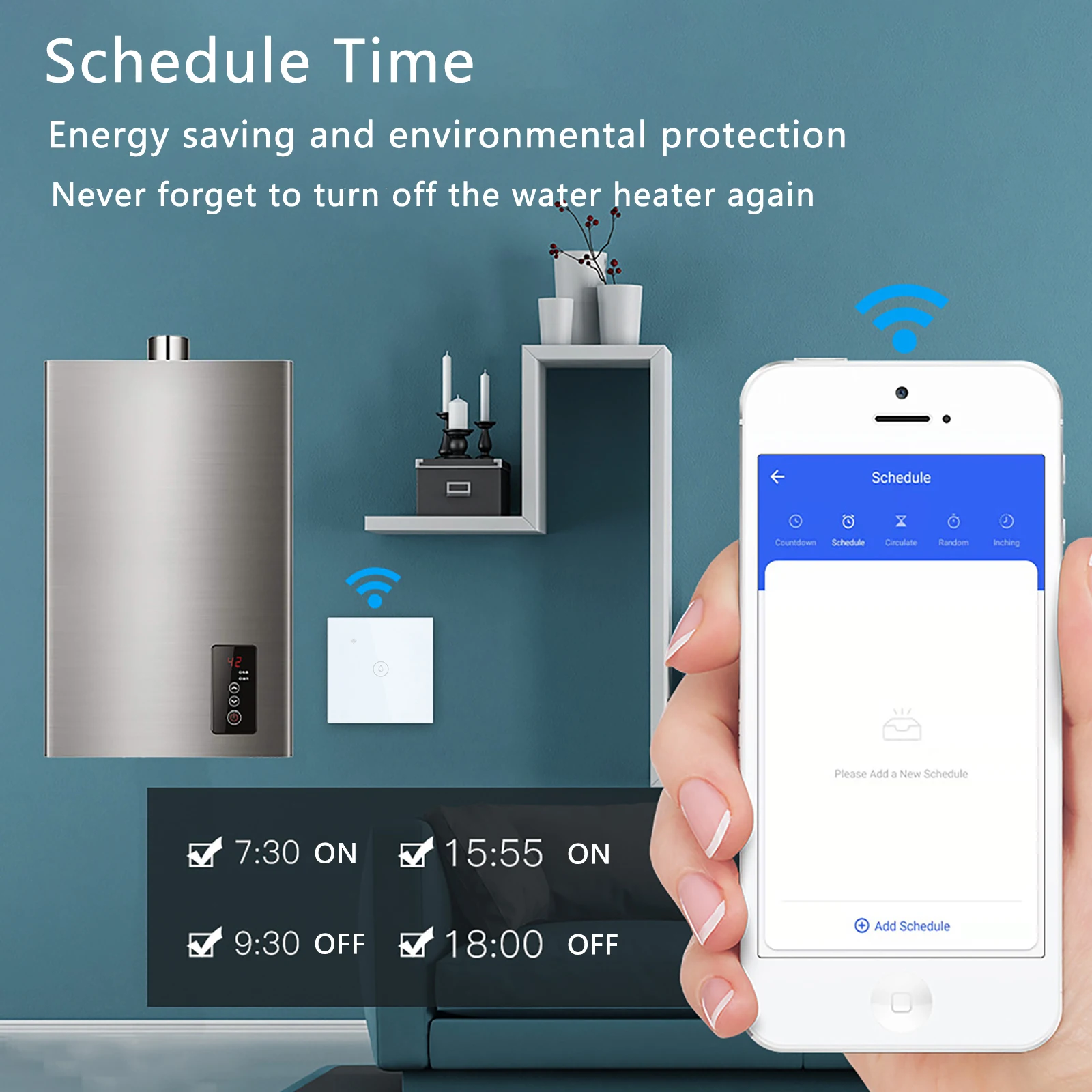 BSEED Wifi Boiler Smart Switch Water Heater Switches Touch Panel Timer App Control Voice Alexa Google Home 20A Wall Switch