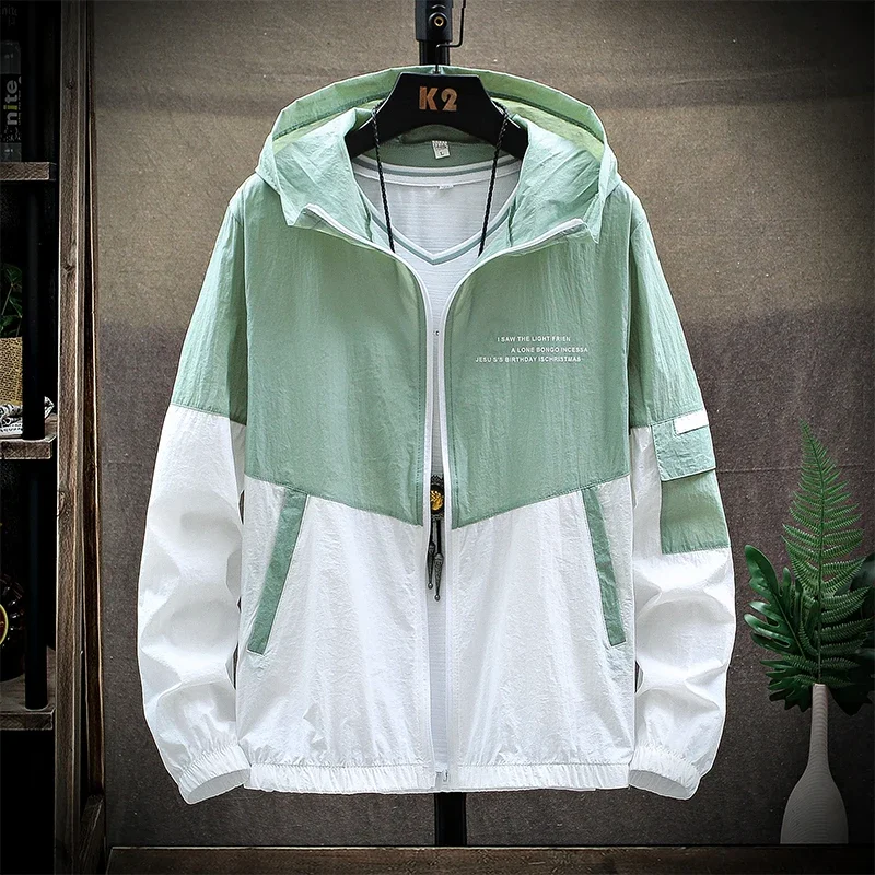 motorcycle jacket motorcycle clothing Skin Coats Men Ultra Light UV Sun Protection Big Size Hooded Windbreaker Jacket Men's Striped Casual Outwear Motorcycle Jackets