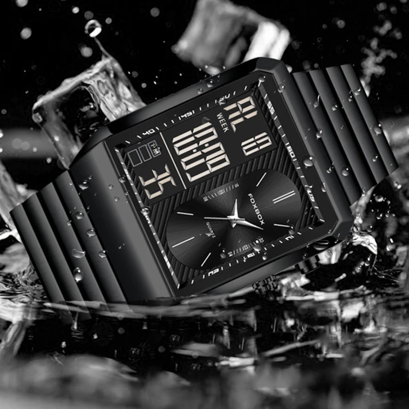 FOXBOX Military Watch For Men Top Brand Luxury Square Digital Watch Men Fashion Sports Waterproof Men's Quartz Wristwatches