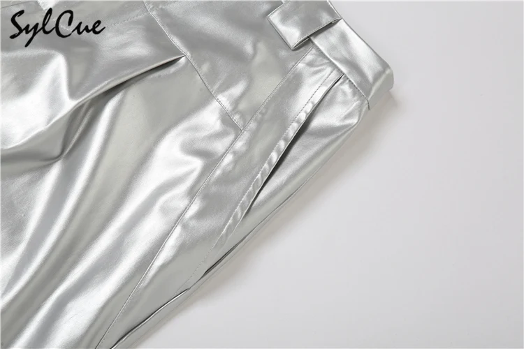 Sylcue Silver Retro Matte Trendy Personalized All-match Casual High Street Cool Confident Casual Women's Autumn Wide Leg Pants
