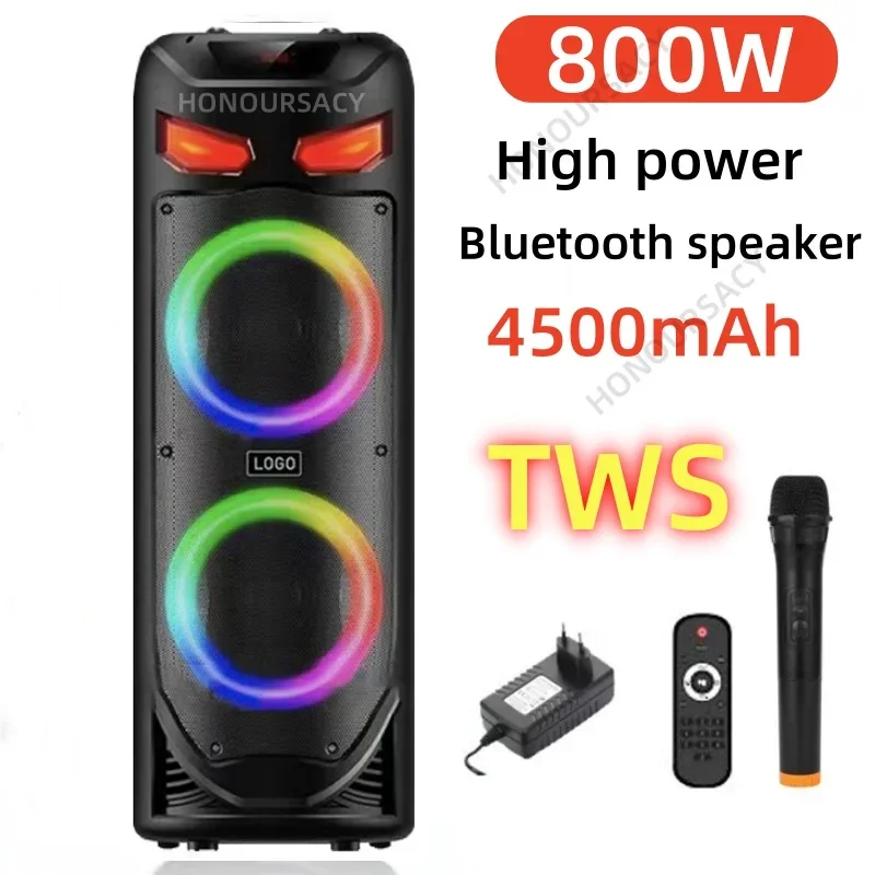 

Портативные Bluetooth-колонки с двойным 8-дюймовым высокомощным цветным освещением, беспроводным микрофоном для караоке, FM/AUX/USB/TF/TWS