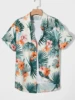 Hawaiian Botanical Flower Print Men's and Women's Short Sleeve Lapel Shirt Seaside Button-Down Shirt Top 1