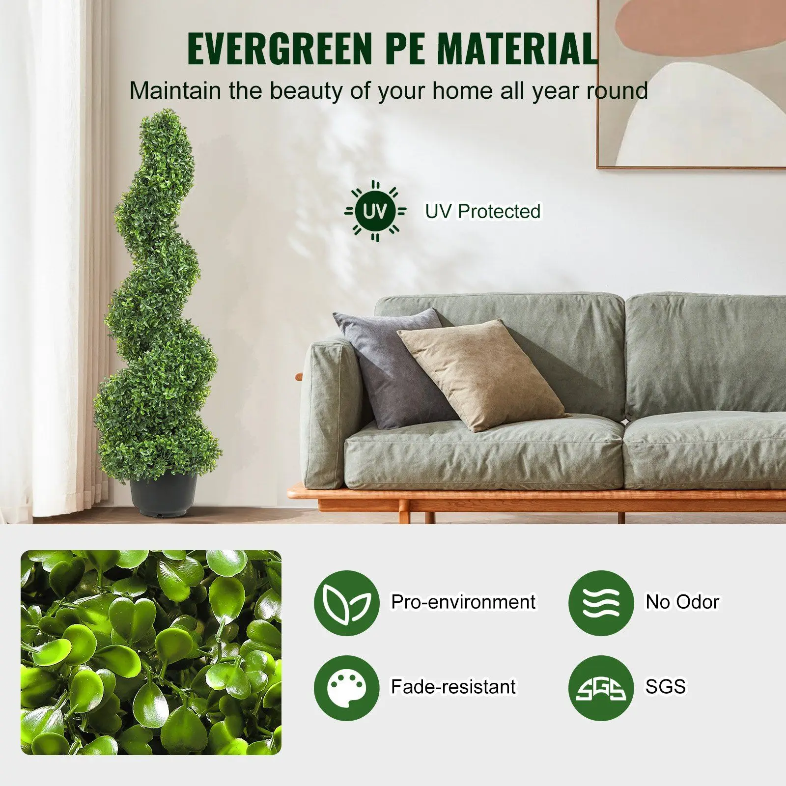 2 pcs. Artificial Boxwood Tower Topiary Spiral Plant 91cm high Decorative Plastic PE Iron Topiary
