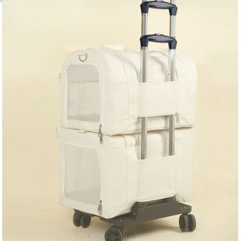 Pet Trolley Box 2-layers Design Cat Basket Breathable Comfortable Transport Case Travel Pet Trolley