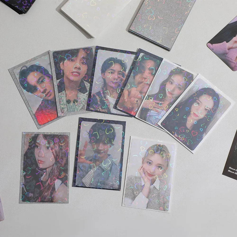 

20pcs Laser Heart Photocard Holder Double Layer Card Film Kpop Small Card Storage Idol Photo Desk Organizer Stationery