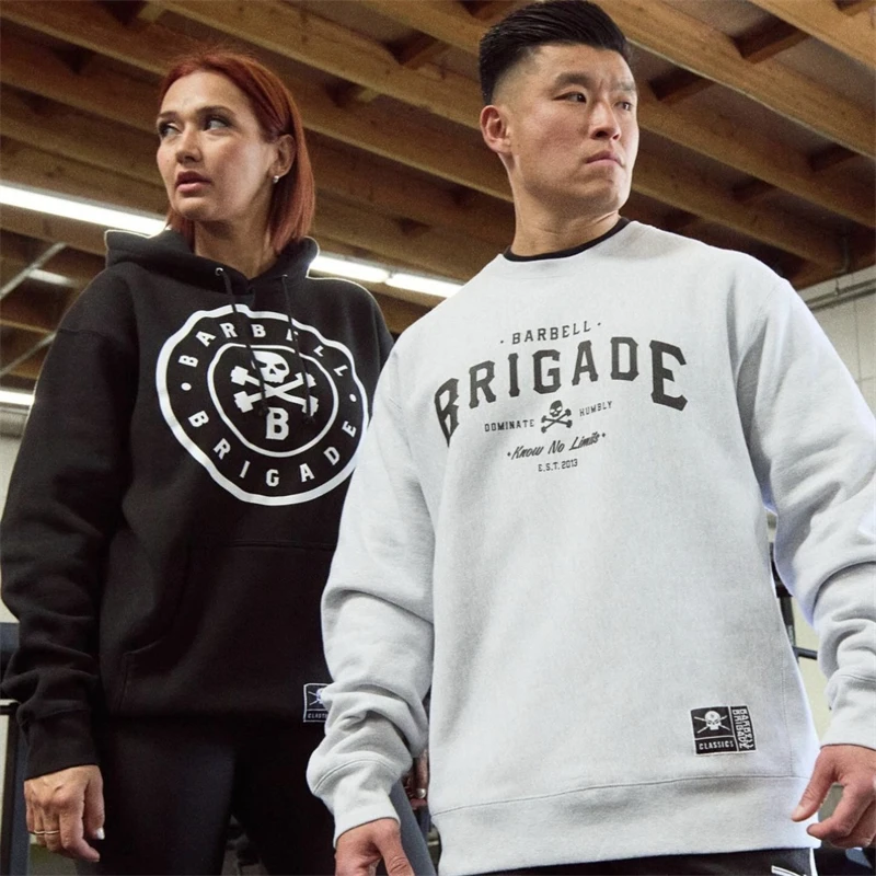BARBELL BRIGADE Men Oversized Pullover Sports Hoodies Sweatshirts Men O Neck Long Sleeve Casual Sweatshirt Street Sportswear
