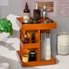1Pcs Rotating Cosmetics Storage Rack, Wooden Retro Desktop Rotating Rack, Multi-Layer Cosmetics Storage Box, Multi-Functional Storage Rack, Wooden Multi-Layer Perfume Display Rack 1