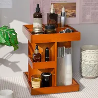 1Pcs Rotating Cosmetics Storage Rack, Wooden Retro Desktop Rotating Rack, Multi-Layer Cosmetics Storage Box, Multi-Functional Storage Rack, Wooden Multi-Layer Perfume Display Rack 1