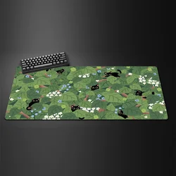Kawaii White Cat Anime XXL Gaming Mouse Pad - Large Anti-Slip Rubber Desk Mat - 300X600X2MM (Cats in Green Leaves)
