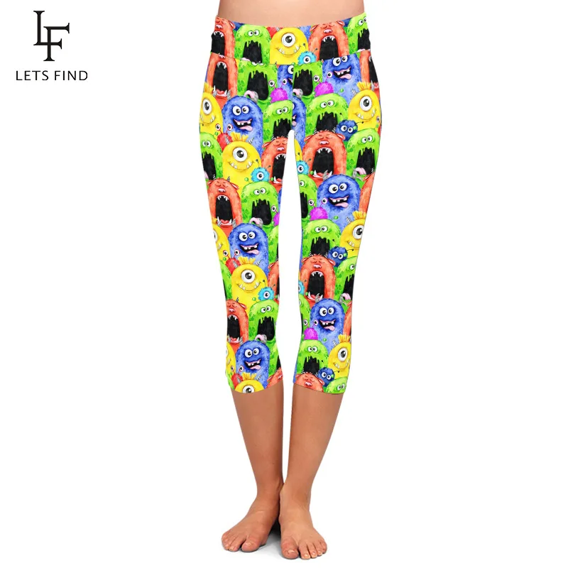 

Женские леггинсы-капри с забавным 3D принтом, с высокой талией
