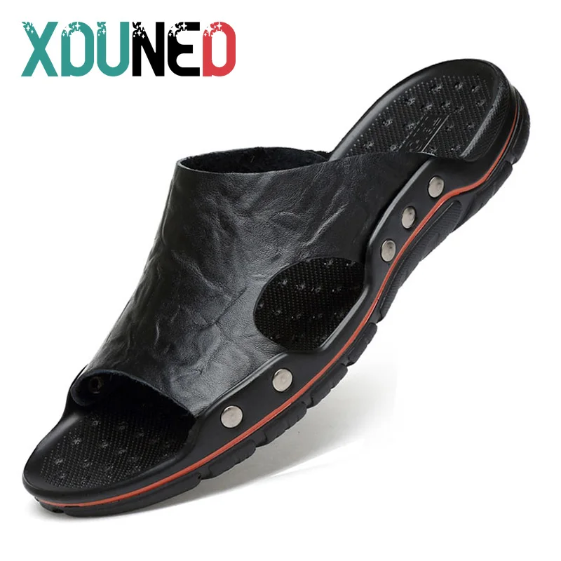 

XDUNED Handmade Genuine Leather Shoes Cow Men Casual Shoes Beach Flip Flops Sneakers Summer Outdoor Footwear Flat Sandals 48