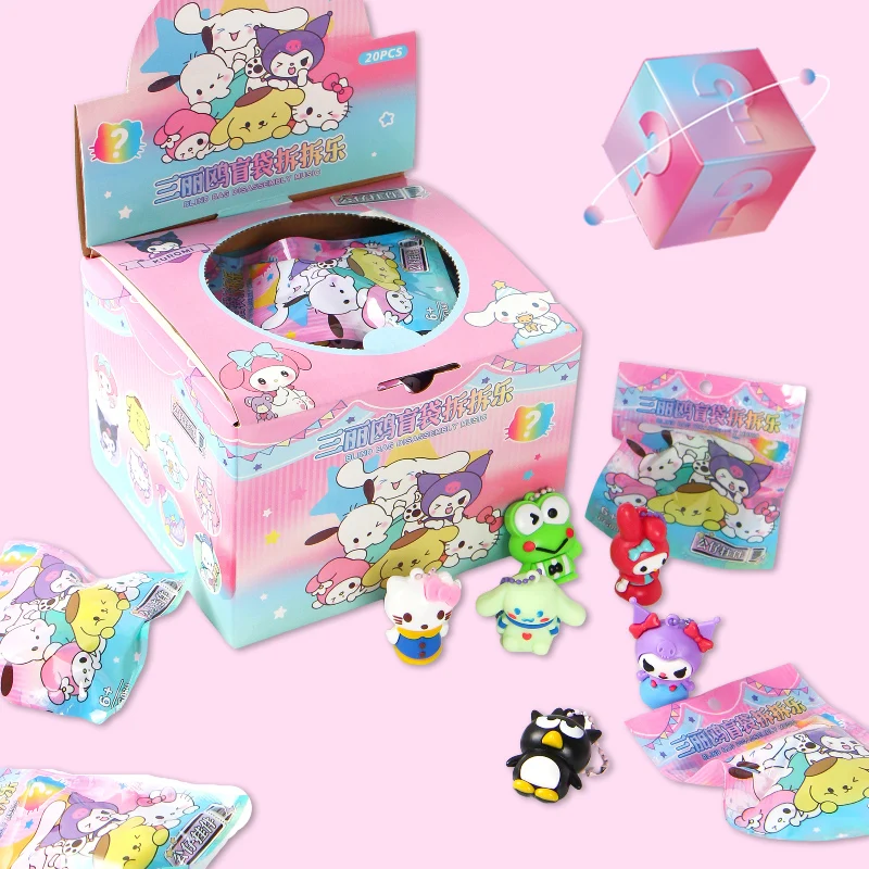 

24Pcs/Set Sanrio Blind Box Kawaii Kuromi Cinnamoroll Keyring Pendant Random Lucky Box Keyring for Children Toys Gifts