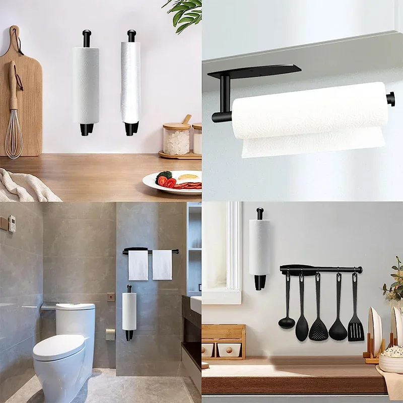 Stainless Steel Toilet Paper Towel Holder Adhesive No Punch Wall Mount Tissue Dispenser for Kitchen Bathroom