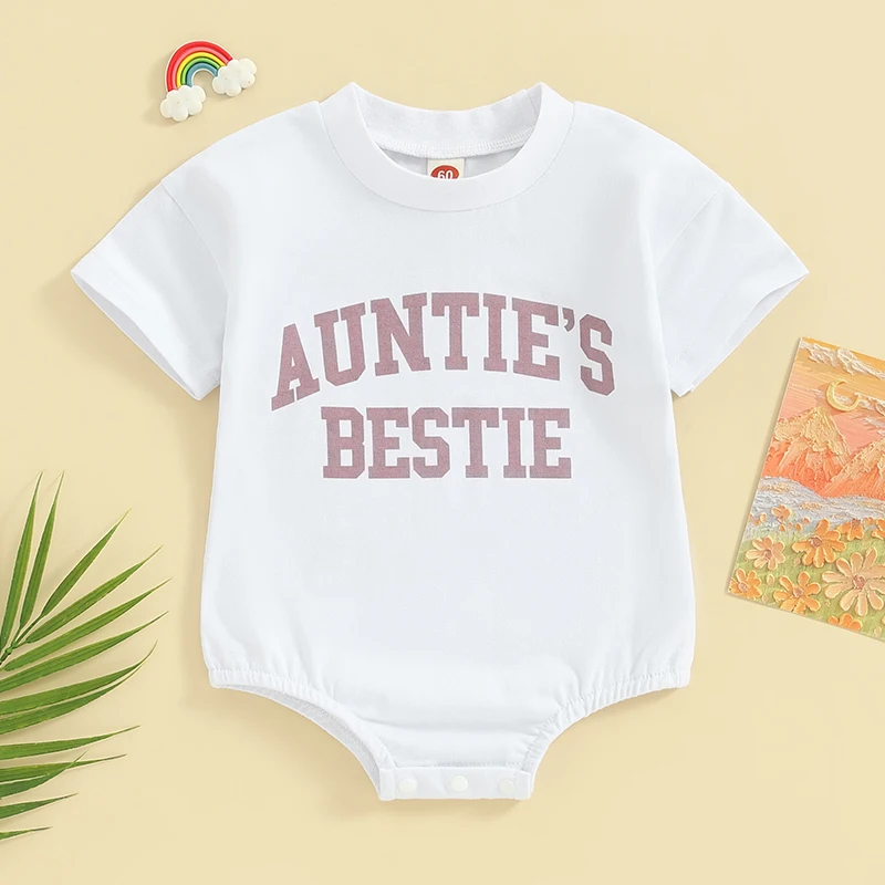 

Infant Unisex Baby Summer Outfits Auntie s Besite Short Sleeve Crewneck Sweatshirt Romper Gift for Boys Girls