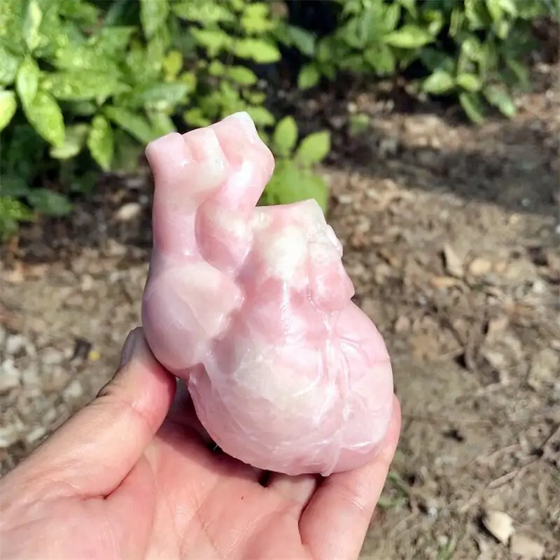 10CM Natural Pink Opal Heart Carving Crystal Love Healing Fengshui Gemstones Home Decoration Holiday Gift 1pcs 6