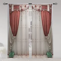 2pcs European Style Retro 3D Printed Translucent Curtains Multi-scene Polyester Rod Pocket Decorative Curtains For Living Room 2