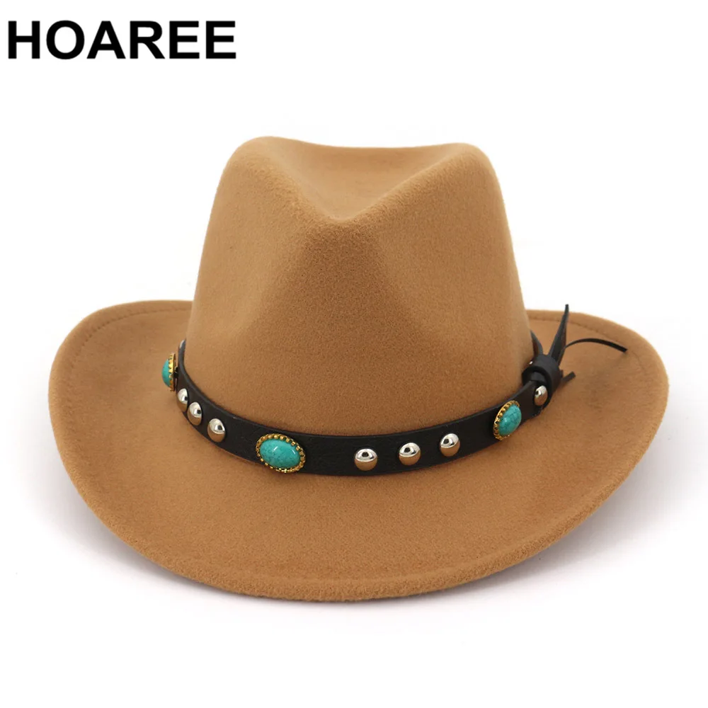 Hoaree Occidentale Cappello Da Cowboy Degli Uomini Delle Donne Borgogna Lana Chapeu Signore Jazz Sombrero Hombre Cammello Elegante Della Signora Cowgi