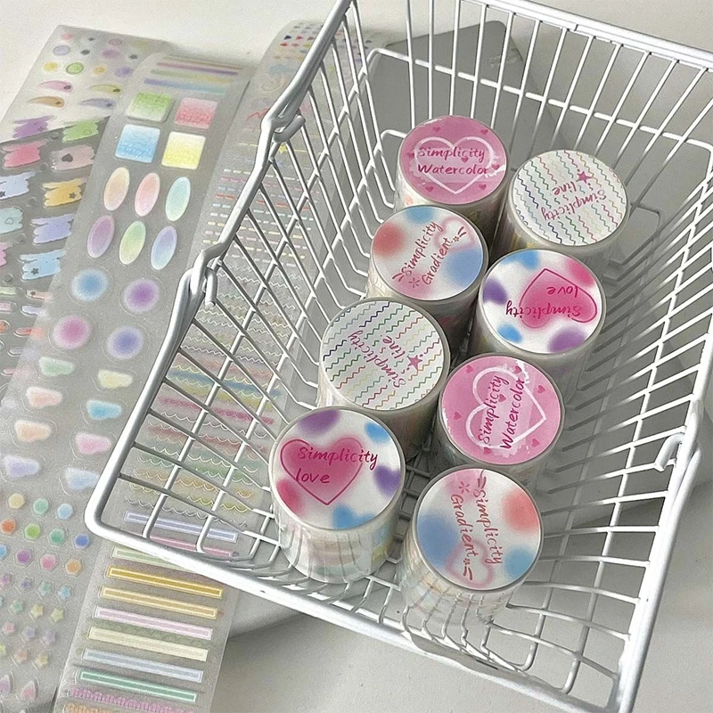 Korean Ins Cute Star Heart Basis Tape Scrapbooking Journal Decorative Adhesive Tapes DIY Material Sticker Stationery 2