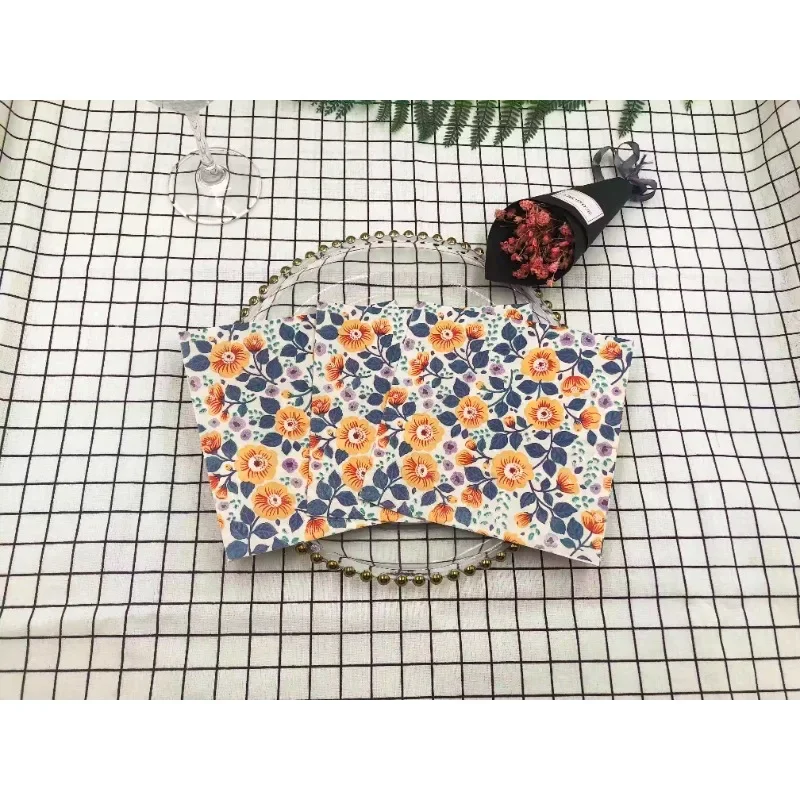 Paper Napkins Tissue Paper Decoration Colorful Printed Orange Flower 2 Layers 20pcs 33cm