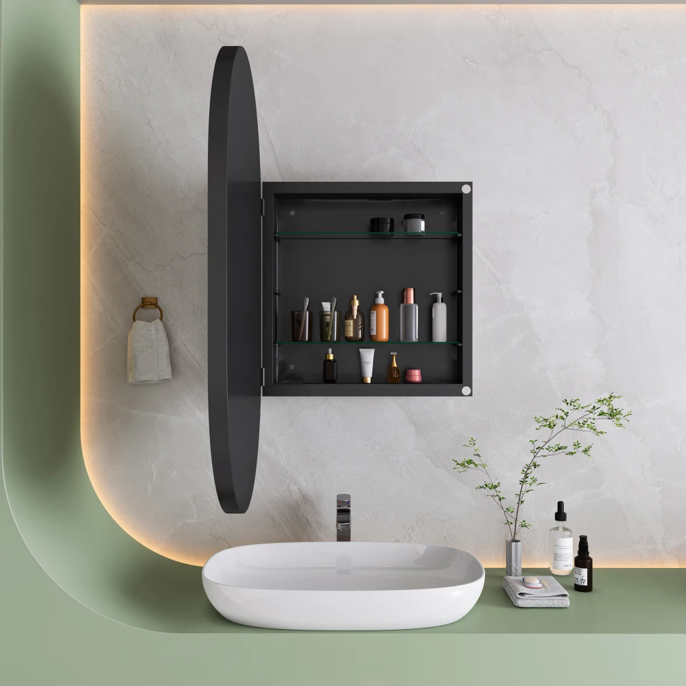 Stilvoller Bogenförmiger Metallrahmen-Spiegelschrank zur Wandmontage mit Verstellbaren Regalen für Badezimmer, Wohnzimmer und Schlafzimmer – Detail 11