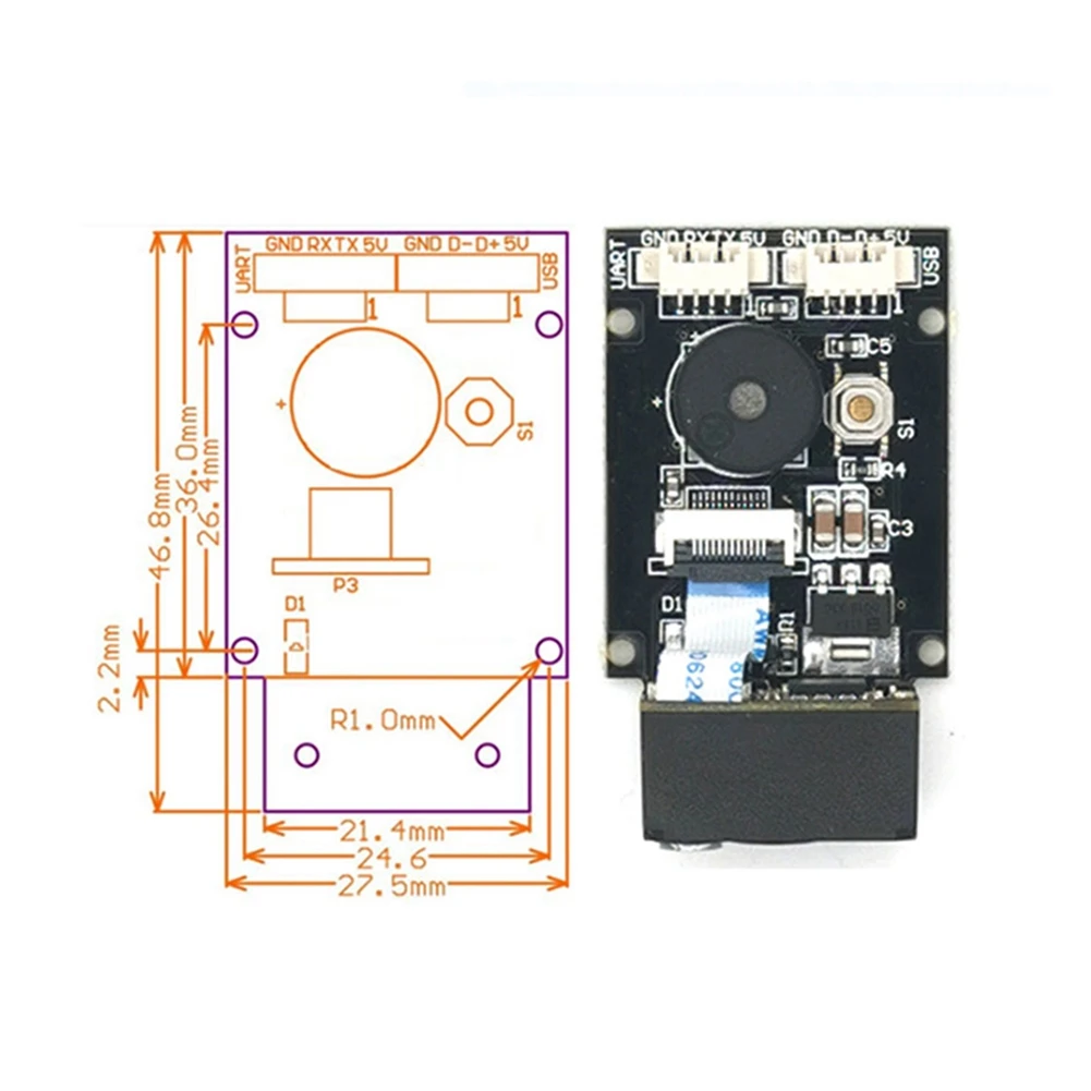 새로운 GM77 640X480 CMOS DC5V USB UART 인터페이스 1D 2D 바코드 QR 코드 스캐너 모듈 리더, 여권 코드 판독 가능