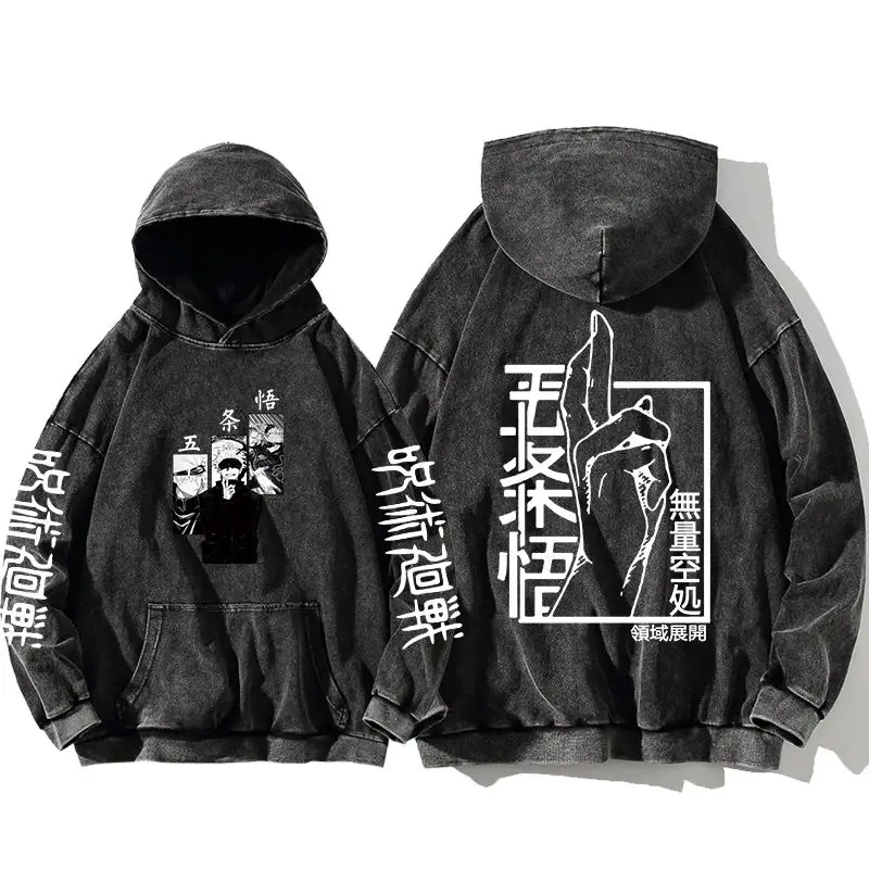 Jujutsu Kaisen Satoru Gojo Sweatshirts Anime Men's High Quality 100% Washed Cotton Hoodie Winter Oversized Streetwear Clothing 3