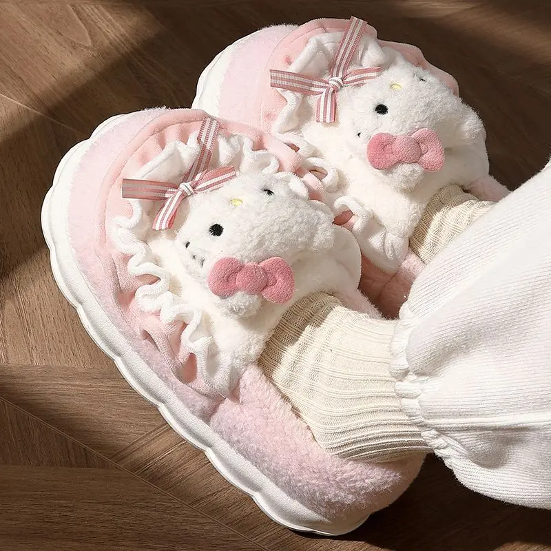 

Sanrio Hello Kitty Cotton Slippers Miss Winter 2023 Indoor Keep Warm Anti-Slip Cute Thick Sole Wear-Resistant Light Cotton Shoes
