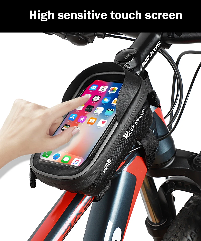 WEST BIKING Bicycle Bag Waterproof Touch Screen Cycling Bag Top Front Tube Frame MTB Road Bike Bag 6.5 Inches Phone Case