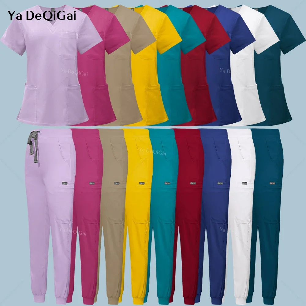 Multicolour Jogger Suits Doctor Nursing Uniforms Short Sleeve Vneck