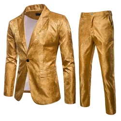Men Classic Jacquard Suit 2 Piece Set Spring and Summer New Fashion Men's Dance Party Luxury Tuxedo Dress Size XXXXL-S