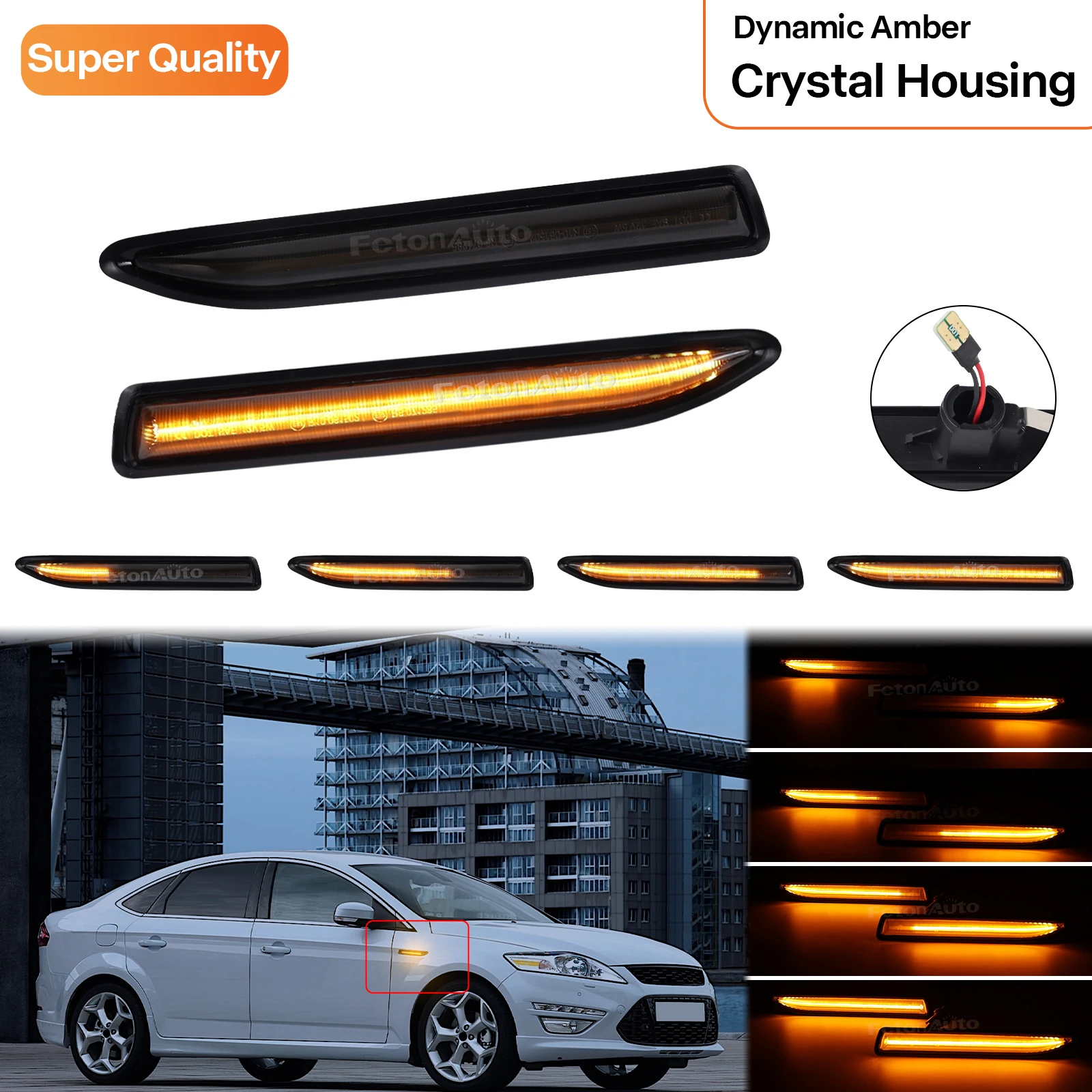 Clignotant Dynamique LED, Marqueur Latéral Coulant, Indicateur De Répéteur Pour Ford Mondeo Mk4 Hatchback Saloon Estate (BA7), 2 Pièces